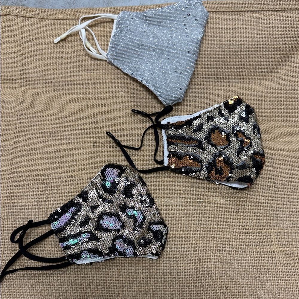 Set of 3 Sequin Face Masks Set - 2 Cheetah and 1 Silver Sparkle - DAZZLED - NWT